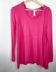 Green Tea Solid Pink Long Sleeve Tunic Pullover Hoodie Women's Size Large L