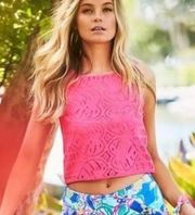 LILY PULITZER Leafy Palm Lace Cindi Top in ‘Dragon Fruit’