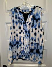 Dana Buchman Blue/Black Print Split Neck Sleeveless Blouse size 1X