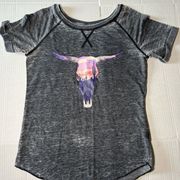 Grayson Threads Cattle Bull Head Blouse Gray Size  XS