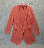 Papillon Sweater Cardigan Womens Medium Coral Waterfall Open Front Pockets