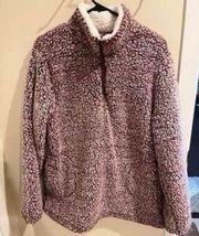 Love Tree Sherpa 1/4 Zip Pullover Wine/White Size 1x