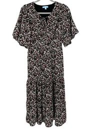 Draper James RSVP Womens Ditsy Floral Print Puff Sleeve Midi Dress Size S Black