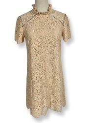 Sandro Paris Antilope Lace Rhinestone Sheath Mini Dress in Peach 36/US4