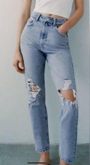 ZARA distressed high waisted mom fit denim jean