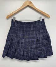 AQUA Tweed Mini Skirt Size Extra Small Pleated Multi Zip Closure NWT