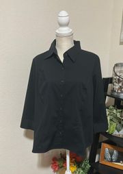 stretch size 18 black 3/4 sleeve button down top