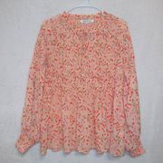 Rose & Olive Red Floral Print Smocked Front Puff Sleeve Pullover Blouse