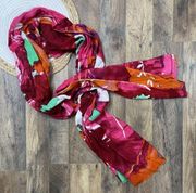 Cynthia Rowley Colorful Print Rectangle Scarf 24 x 77" Pink Red Orange