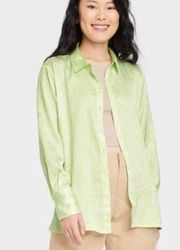 A New Day Women's Green Long Sleeve Button-Down Satin Shirt Size X- Small New