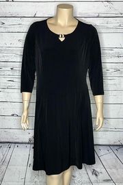 Susan Graver Size XL Black - Enamel Keyhole Liquid Knit Fit & Flare Dress