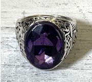 Silver tone and purple large ring