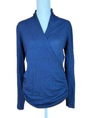 The Limited ballerina wrap wool blend thin knit navy blue sweater size medium