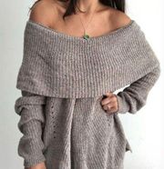 MOTH  Taupe Off the Shoulder Knit Fold Over Sweater Size XS