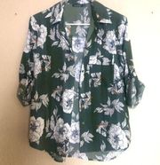 Boohoo Green Tropical Floral Print Button Down Shirt