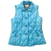 Talbots Jacket Vest Size Small Turquise Blue Duck Down Puffer Paisley Lined D23