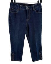 Nine West Dark Wash Cropped Mid Rise Jeans Pockets Button Detail Size 8