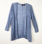 Tahari Blue Grey 100% Linen Long Sleeve Open Face Cardigan Sweater Size S