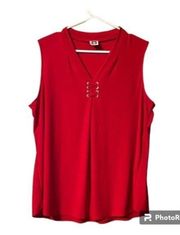 Gently Used Anne Klein red sleeveless V Neck lace up tank