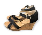 Women's Black Cork Wedge Buckle Ankle Strap Sandals Heels