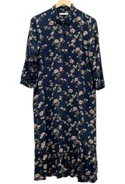 Only Pigalle Lotus Midi Shirt Dress Midnight Navy & Pink Womens EU 36 | US Small