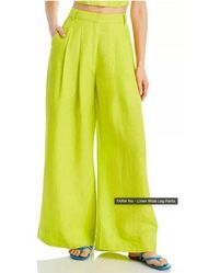 Farm Rio Lime Green Bright Neon Wide Linen Pants Size XS