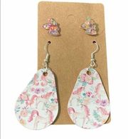 Floral Unicorn Statements Earrings Pair Set Studs And Dangles Vegan Leather