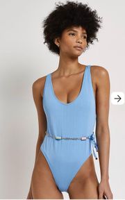 Blue Ribbed Bathing Suit With Chain