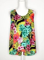 W5 Tropical Botanical Floral Print Sleeveless Top Medium