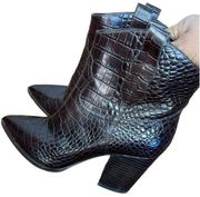 Booties 7M Gia Ankle Cow Leather Brown Snakeskin Print Women