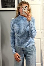 Energie Blue Turtleneck Ribbed Sweater