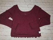 𝅺NWT Arizona Women's Size XXL Burgundy Long-Sleeve Lettuce Edge Top