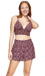 PINK Victoria’s Secret smocked burgundy floral shorts - large