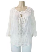 Jessica Simpson Womens Size M White Crochet 3/4 Sleeve Blouse