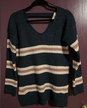 Pink Rose - Navy Striped Double V-Neck Sweater (VGUC)