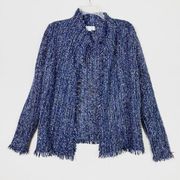 Velvet by Graham & Spencer Blue & Black Fringe Cardigan Sweater