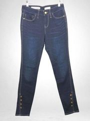 ANTHROPOLOGIE: Cropped Jeans w/Front Buttons Up the Ankle , Dark Rinse, 26-NWOT