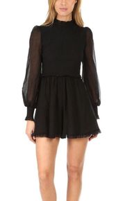 Romper Primrose Crinkle Playsuit Long-Sleeve Smocked Sheer Noir 3 NWT