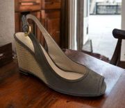 Prada Gray Suede Slingback Espadrille Wedge Heels Size 38