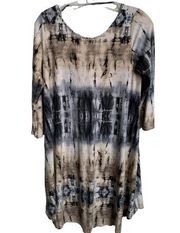 Mittoshop Dress Womens Small Cream Brown Blue Tie Dye Long Sleeve Round Neck