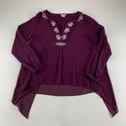 Ariat Wine Purple Embroidered Split Neck Blouse M