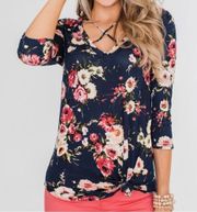 P.S. Kate Excellent Selection Floral Criss Cross Top - Navy