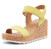 SOREL Sandals Womens Size 10 Yellow Platform Suede Leather Open Toe Wedges