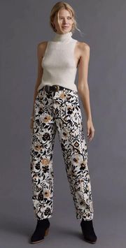 Corduroy Floral High Rise Tapered Utility Pants Cream Black