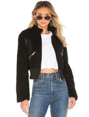 I.AM.GIA Black Faux Vegan Leather Cozy Fleece Trixie Crop Silver Zip Jacket