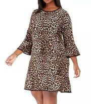 Michael Michael Kors Cheetah Print Bell Sleeve Dress - Size Large