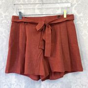 Elodie Burnt Orange Paperbag Belted Shorts Size Large GUC Pockets Elastic Waist