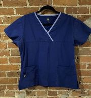 Wonderwink Origins Charlie Scrub Top Contrast Trim Royal/Ceil Blue Size M