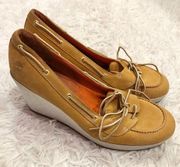 Timberland  skipher Leather Mule Wedge Heels Wheat Tan White 8