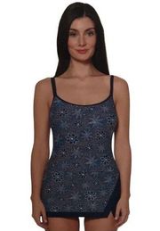 COMPANY by Ellen Tracy blue floral one piece swim dress 14